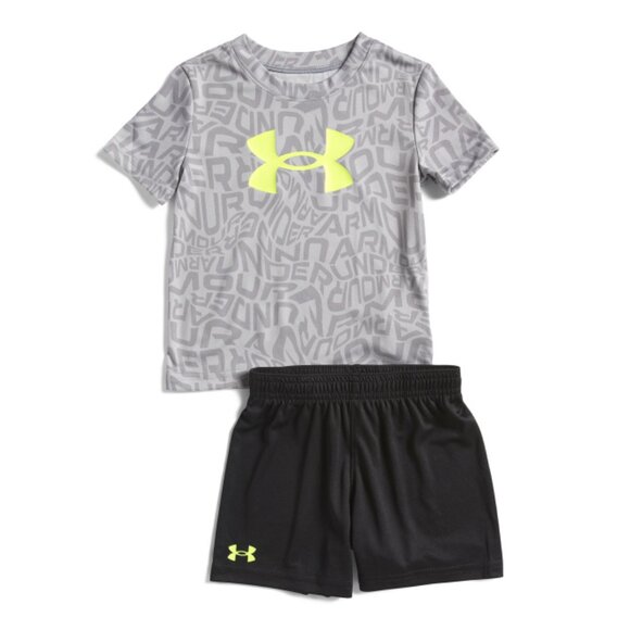 UNDER ARMOUR Grey Little Boys 2pc Warp Zone Logo Top And Shorts Set - Picture 1 of 2